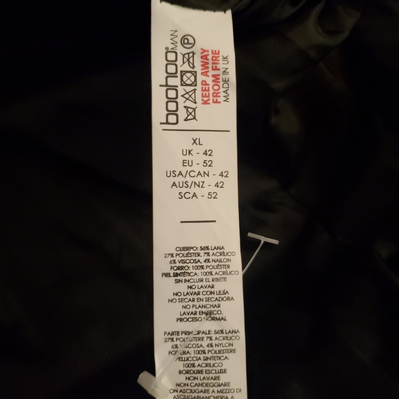 boohooMAN Double Breasted Wool Overcoat With Faux Fur Trim In Black - Picture 8 of 8